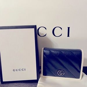 Gucci Marmont folded compact wallet navy with white trim
